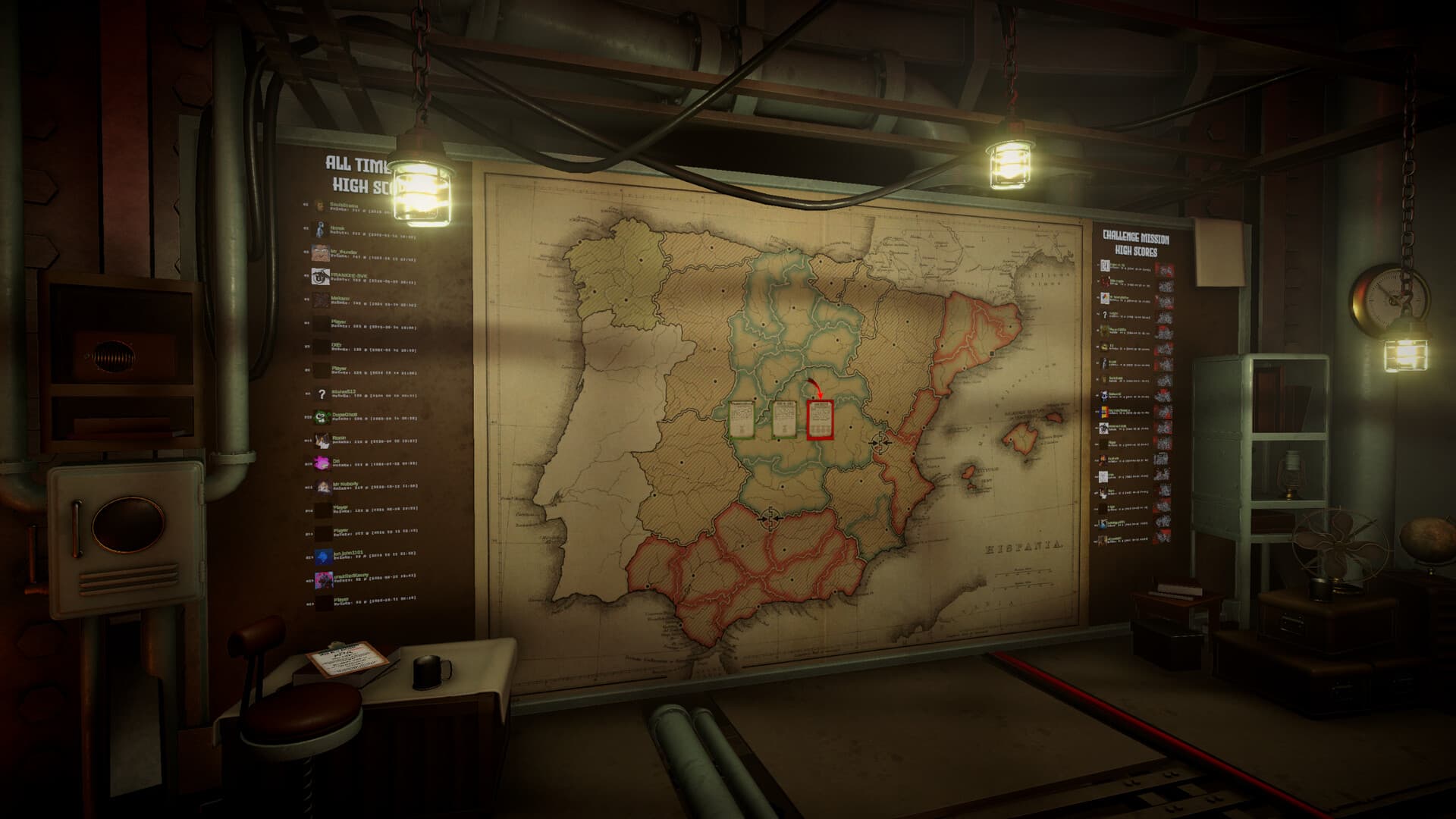 IRON NEST campaign room with regional map and scoreboards